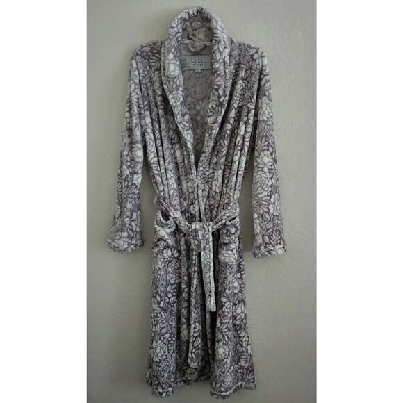 ROBE-NICOLE MILLER-Gray White-Tie Closure-Soft-Plush-Knee Length-Size LRG - Picture 5 of 14